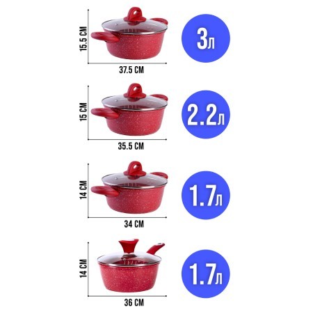 Набор посуды 8пр с/кр 1,7+1,7+2,2+3л мрам/крош (28344-28345-28346-40547Н)