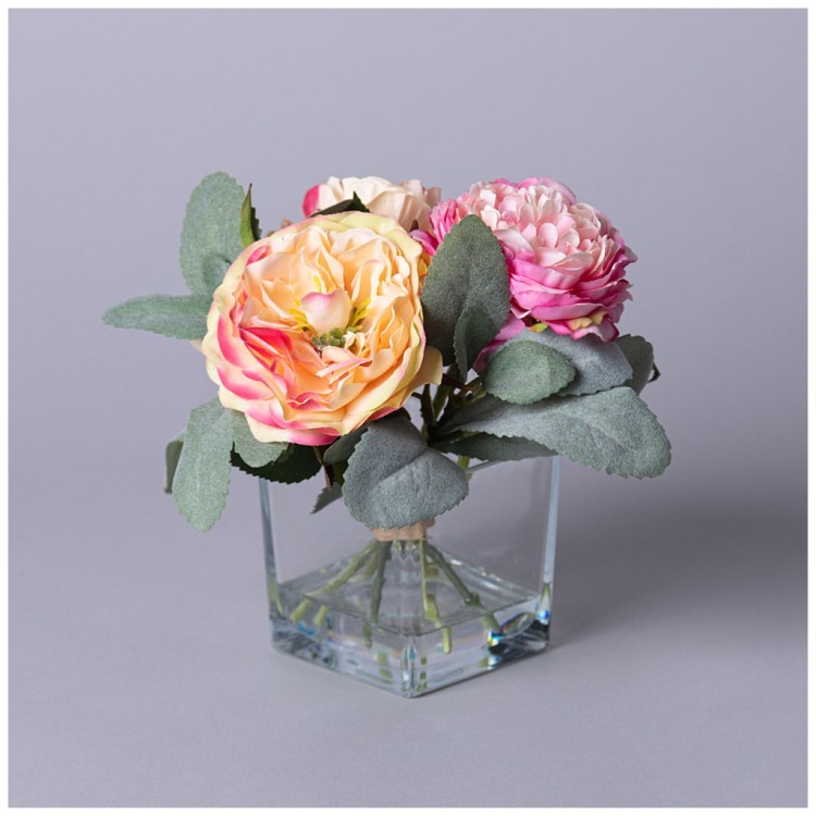 Букет искусственных цветов в квадратной вазе высота= 18см Lefard (287-555)