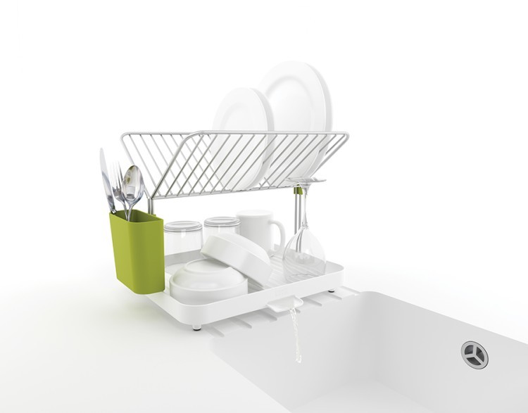 Сушилка для посуды и столовых приборов 2-уровневая со сливом y-rack белый-зеленый (52740)