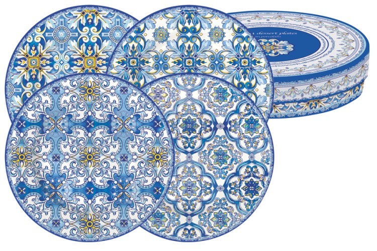Набор из 4-х десертных тарелок Майолика (голубая) в подарочной упак. Easy Life (R2S) ( EL-R0924_MAIB )