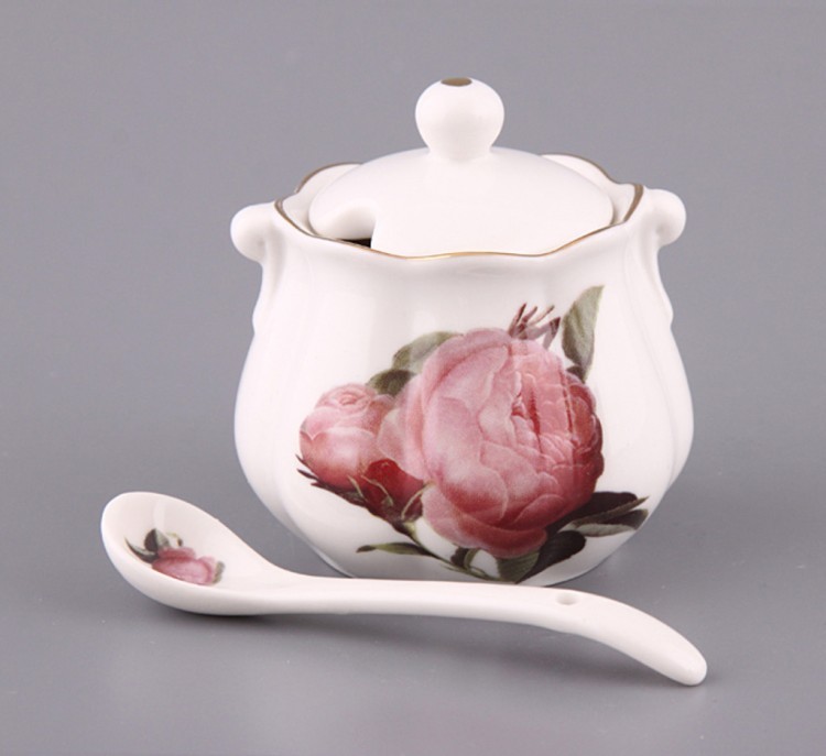 Баночка для соли "розы" с ложкой высота=8 см. Porcelain Manufacturing (249-056) 
