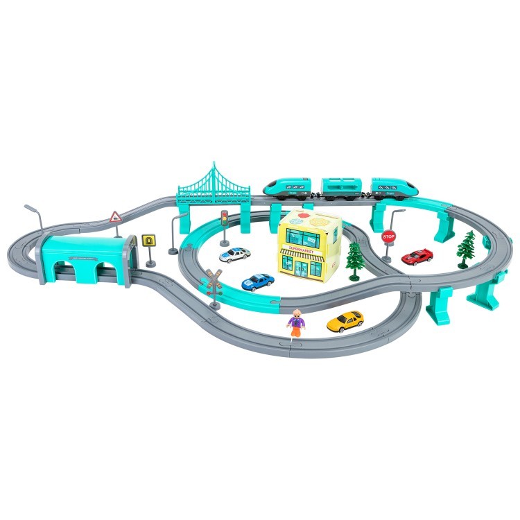 Железная дорога игрушка "Мой город, 92 предмета", на батарейках со звуком (G201-004)
