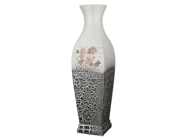 Ваза напольная "цветы" серебряное кракле 21*76 см. Hebei Grinding (110-338) 