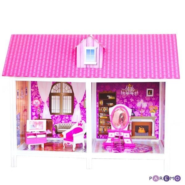 1-этажный кукольный дом с 2 комнатами, мебелью и куклой в наборе (PPCD116)