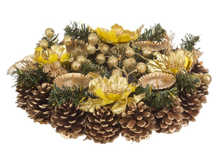 Подсвечник золотой декорированный на 4 свечи  диаметр=30 см (кор=24 шт.) Polite Crafts&gifts (161-139)