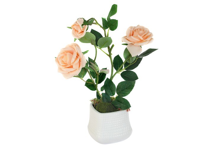 Декоративные цветы Розы кремовые в керамической вазе - DG-R16028N-O-AL Dream Garden
