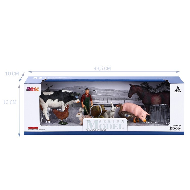 Фигурки животных серии "На ферме": Лошадь, корова,  свинья, 2 кролика, утка, курица, фермер, тележка с сеном (набор из 10 предметов) (MM215-312)