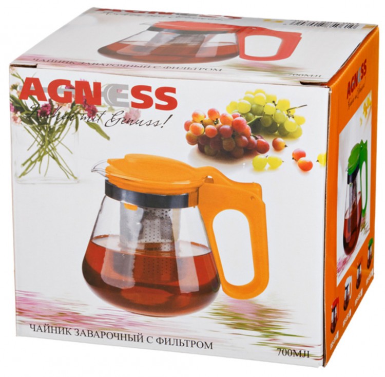 Заварочный чайник agness с фильтром из нжс 700 мл. Agness (885-062)