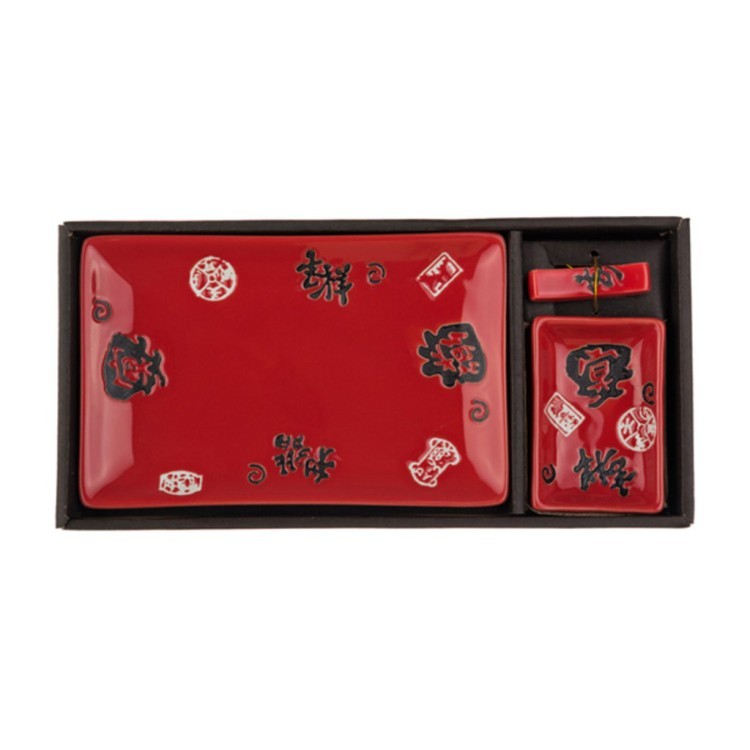Набор для суши 3 предмета: блюдо, соусник, подставка для палочек Hebei Grinding (31-221) 