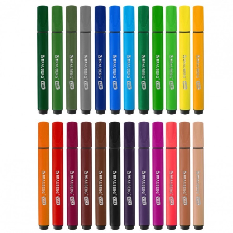 Фломастеры в пластиковом кейсе трехгранные утолщенные BRAUBERG KIDS 24 цвета 152192 (1) (92740)
