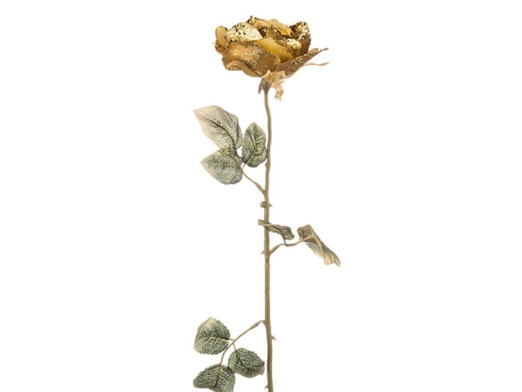Золотая роза на стебле с золотым глиттером высота=71 см. Huajing Plastic (864-017) 