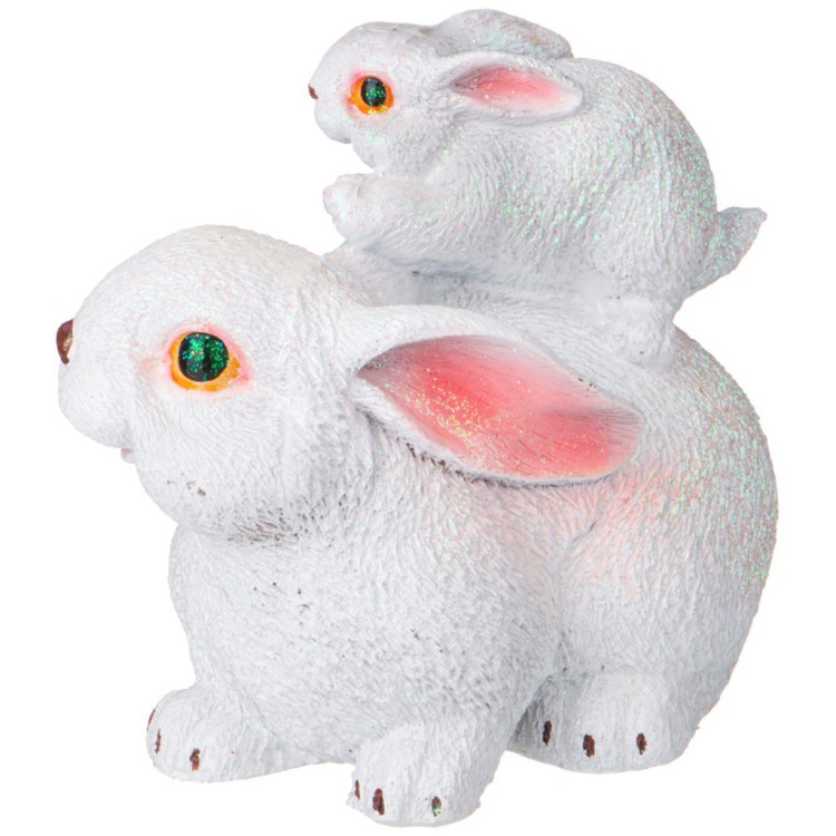 Фигурка декоративная "заяц с зайчонком "  высота=23см цвет:белый с глиттером Lefard (169-739)