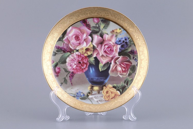 Тарелка декоративная с подставкой "розы в вазе" диаметр=20 см. Hangzhou Jinding (77-885) 