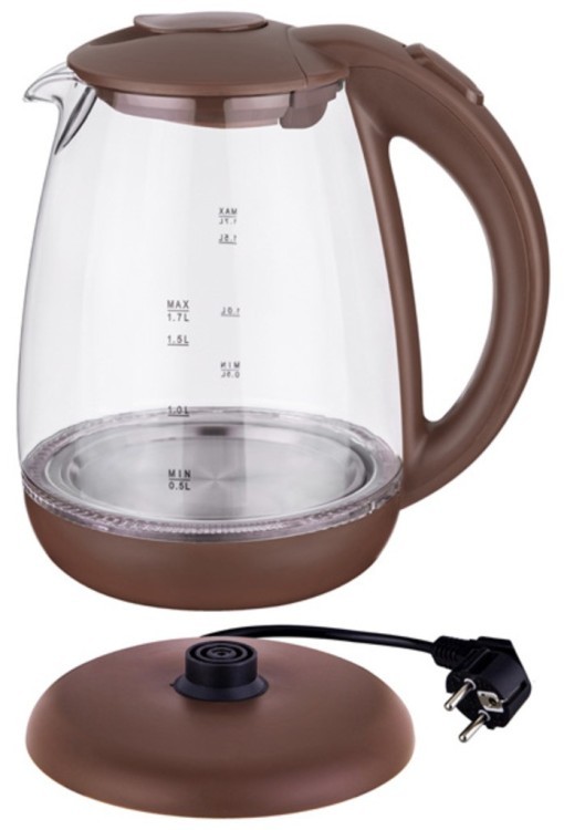 Чайник электрический hottek стекло ht-960-403 1,7л 2200вт коричневый, внутренняя подсветка HOTTEK (960-403)