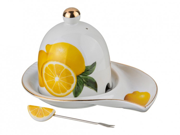 Лимонница с крышкой и вилкой длина=18см высота=11 см Porcelain Manufacturing (178-375) 