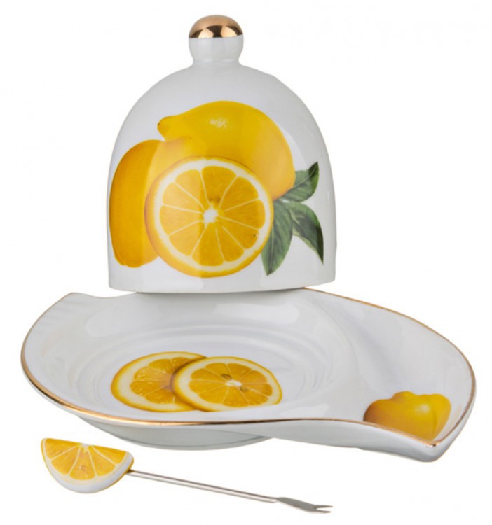 Лимонница с крышкой и вилкой длина=18см высота=11 см Porcelain Manufacturing (178-375) 