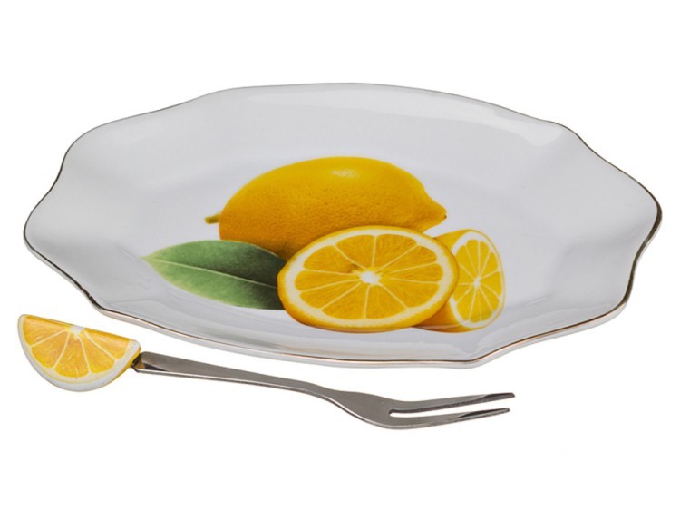 Блюдо для лимона с вилочкой длина=15 см ширина=10 см Porcelain Manufacturing (178-373) 
