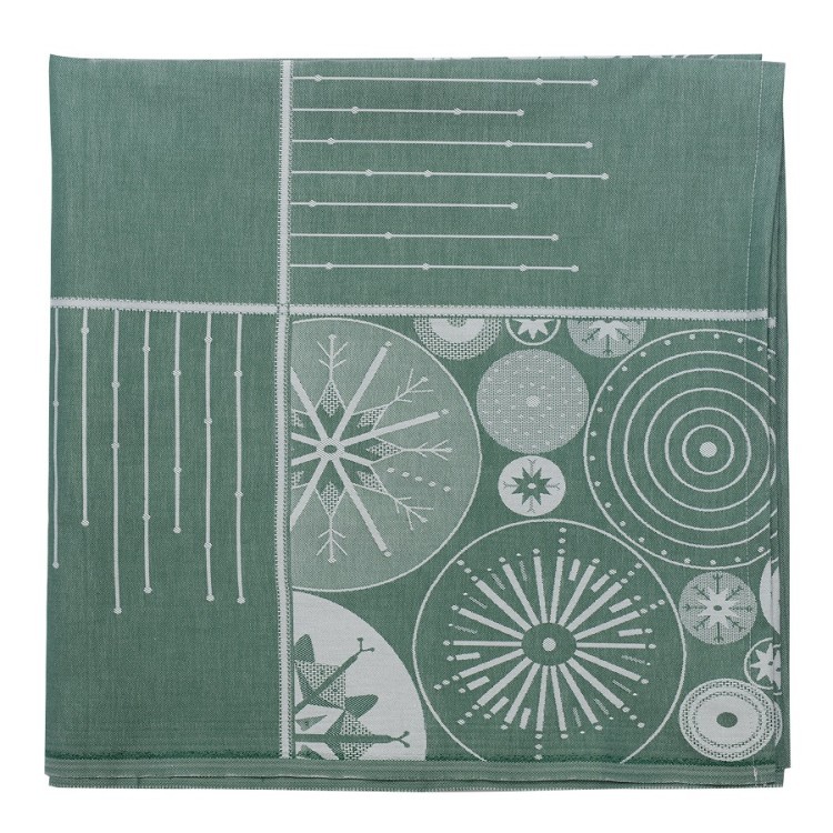Скатерть из хлопка зеленого цвета с рисунком Ледяные узоры из коллекции new year essential, 180х180см (72169)