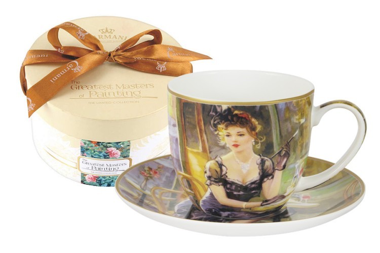Чашка с блюдцем Дама за столиком, в подарочной упаковке - CAR2-045-0226 Carmani