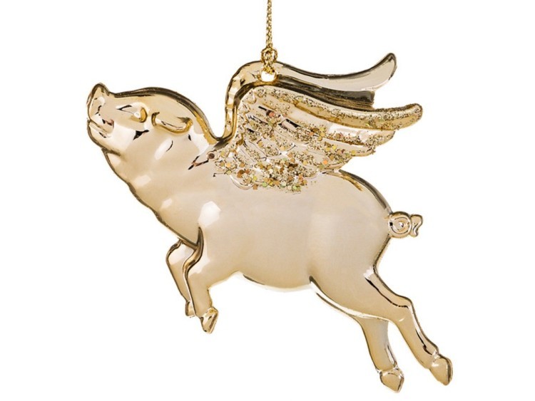 Декоративное изделие "свинка-ангел" цвет: солнечное золото с глиттером 10 см Myco International (865-368) 