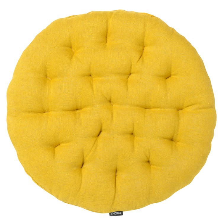 Подушка на стул круглая из стираного льна горчичного цвета из коллекции essential, 40х40x4 см (73780)