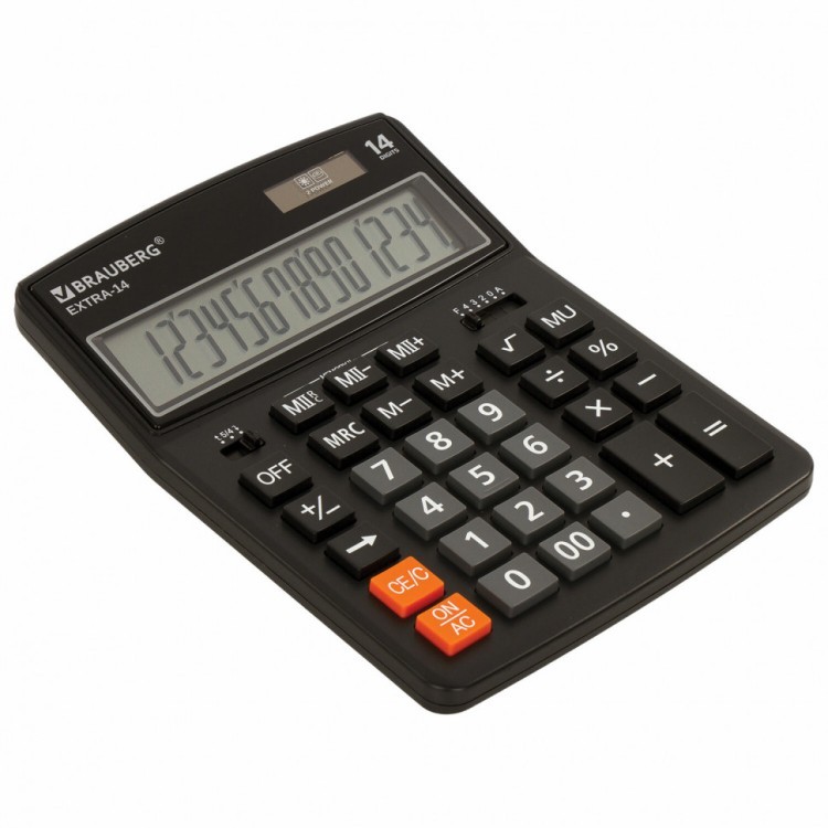 Калькулятор настольный Brauberg Extra-14-BK (206x155 мм) 14 раз. двойное пит. черный 250474 (1) (89744)