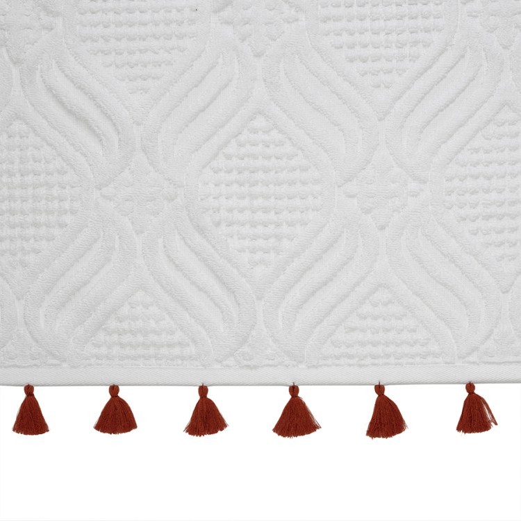 Полотенце банное белое, с кисточками цвета красной глины из коллекции essential, 70х140 см (75402)