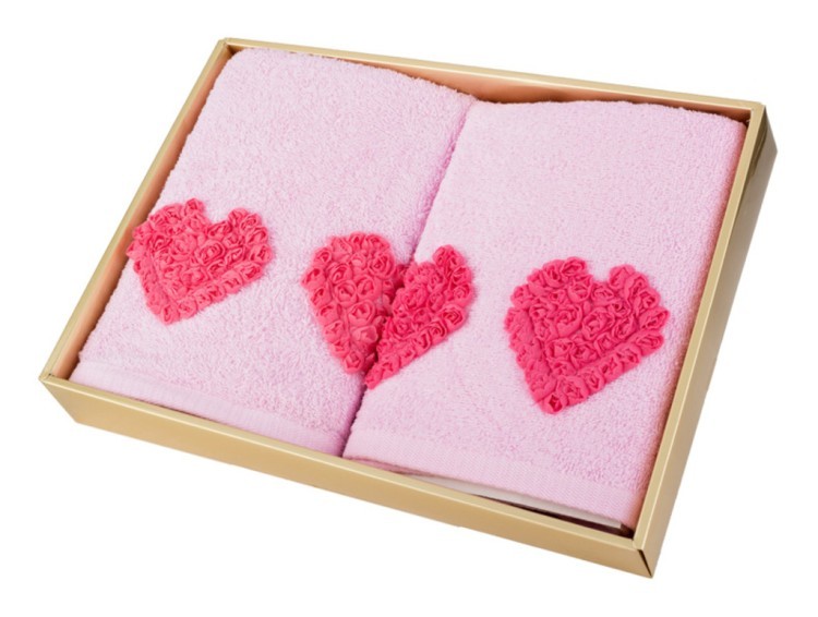 Комплект полотенец 50*100 2-шт "сердца",розовый (703-085-3) 