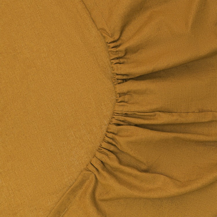Простыня на резинке изо льна и хлопка цвета карри из коллекции essential, 180х200х30 см (77184)