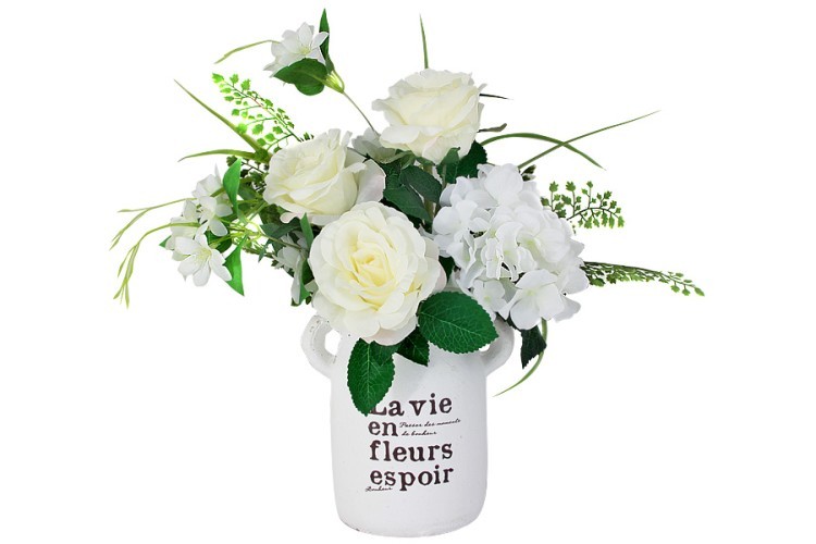 Декоративные цветы Розы и гортензия белые в керамической вазе Dream Garden ( DG-15088-N-AL )
