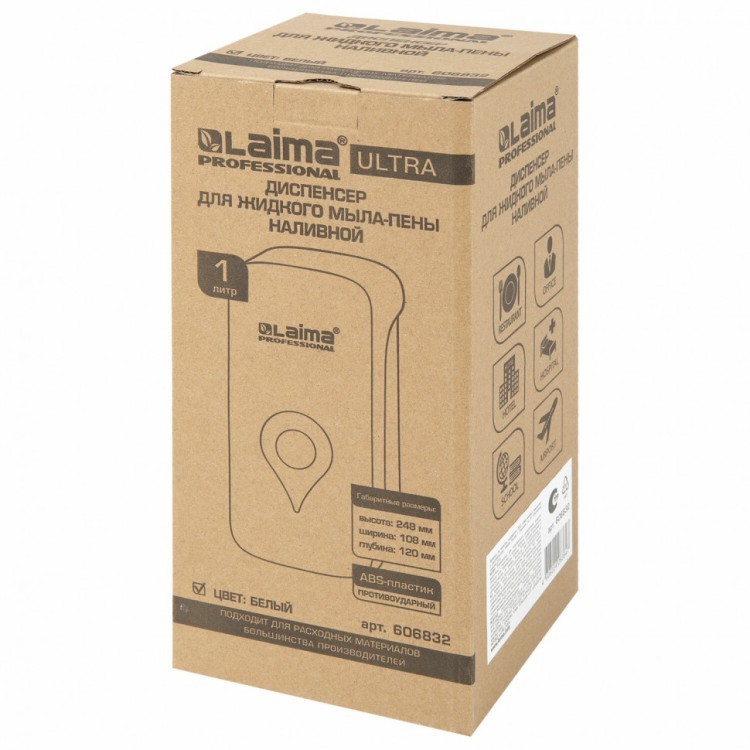 Диспенсер для мыла-пены Ultra Laima Professional наливной 1 л белый ABS-пластик 606832 (1) (90223)