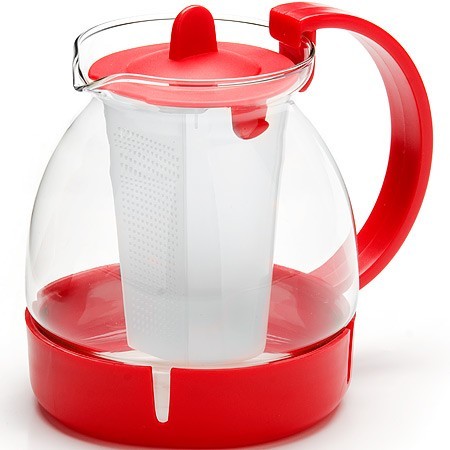 Заварочный чайник КРАСНЫЙ стекло 1,25л ситоMB (26171-1)