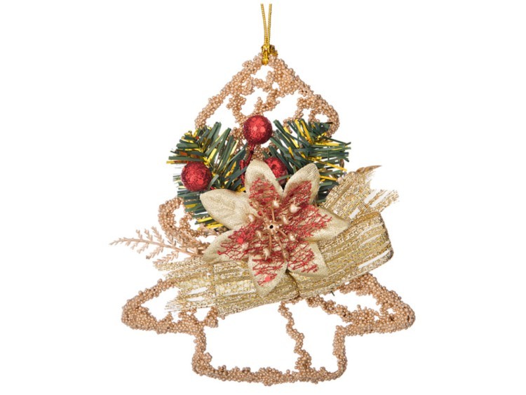 Декоративное изделие "подвеска на елку "елочка с золотым цветком" высота=15 см (кор=72/144 шт.) Polite Crafts&gifts (160-158)