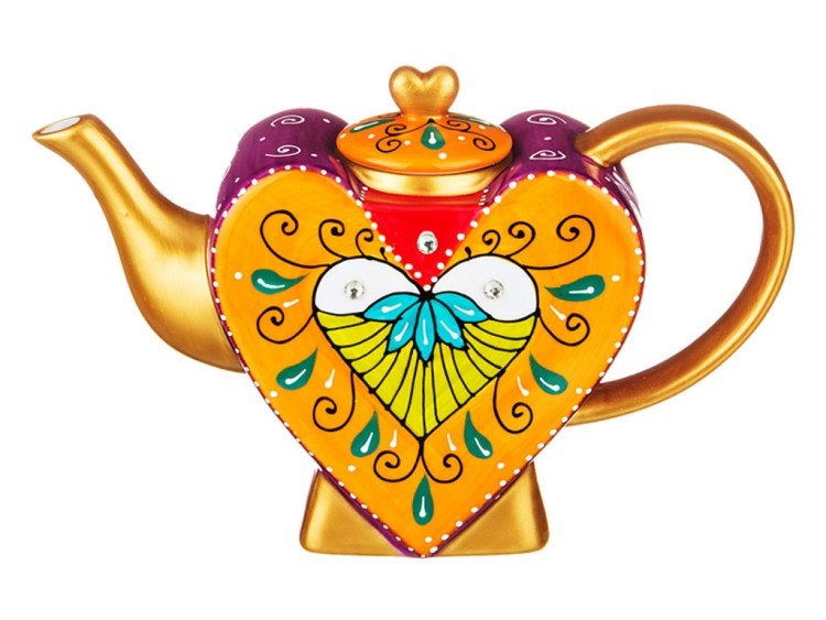 Чайник "сердце оранж" 850 мл ручная роспись Hangzhou Jinding (151-073) 