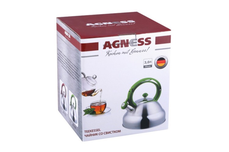 Чайник со свистком, 3 л.нжс, индукционное капсульное дно (кор=6шт) Agness (907-054)