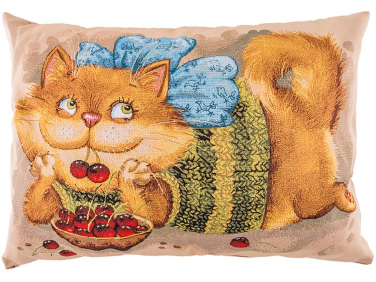 Подушка "баловни кот с вишней" 45*63 см. гобелен, бежевый, 100% хлопок Оптпромторг Ооо (850-901-85) 