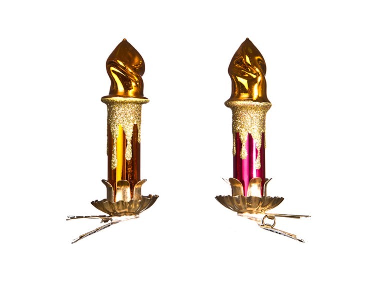 Ёлочное украшение "свеча" высота=9 см.2 вида в ассортименте без упаковки Оао"елочка" (860-118) 