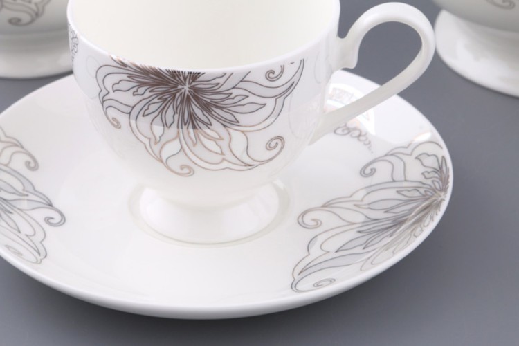 Чайный сервиз на 6 персон 15 пр." серебряный цветок" 1100/200 мл. Porcelain Manufacturing (440-122) 