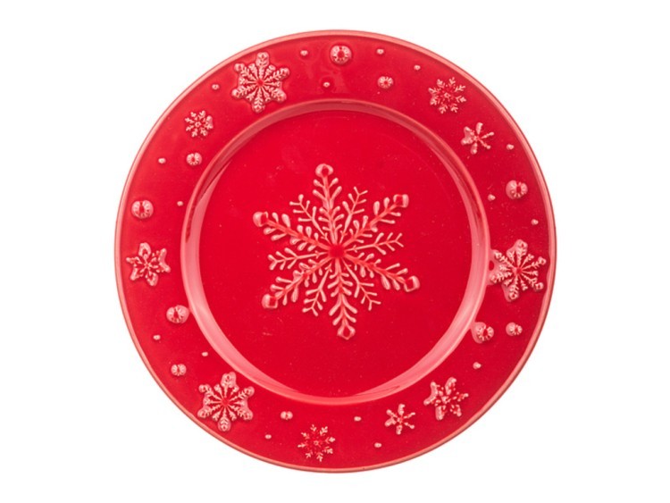 Тарелка десертная "снежинки" красная диаметр=22 см. без упаковки Faiancas Artisticas (672-240) 