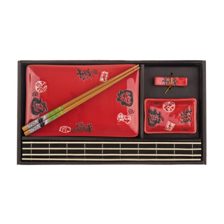Набор для суши 5 предметов: соусник, блюдо, подставка под палочки,салфетка бамбук, палочки бамбук (к Hebei Grinding (31-207) 