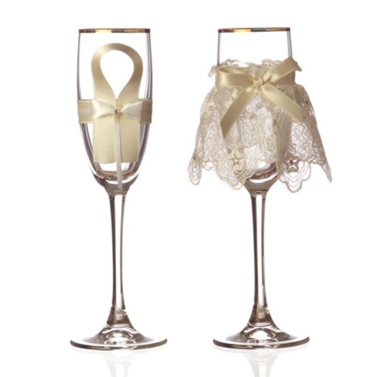 Набор бокалов для шампанского из 2 шт. с золотой каймой 170 мл. (802-510136) 