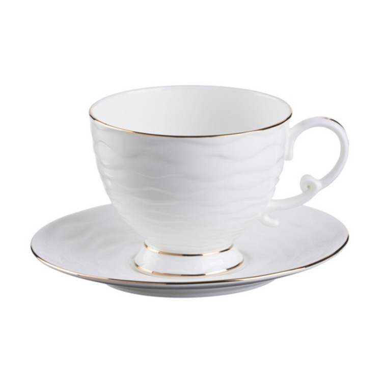Чайный набор на 6 персон 12 пр."белый с золотой каймой" 240 мл. Porcelain Manufacturing (264-127) 