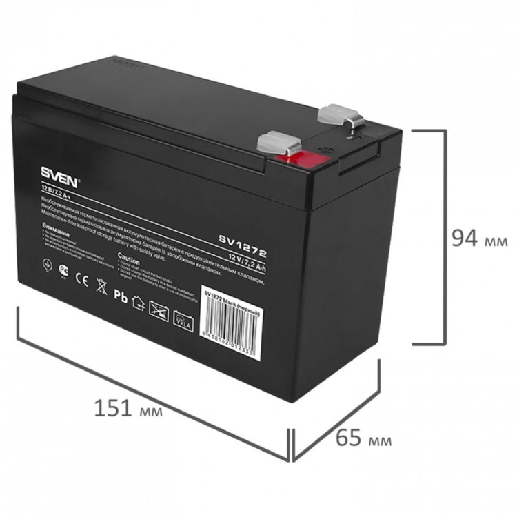 Аккумуляторная батарея для ИБП 12 В 7,2 Ач 151х65х98 мм SVEN 354293 (1) (93366)