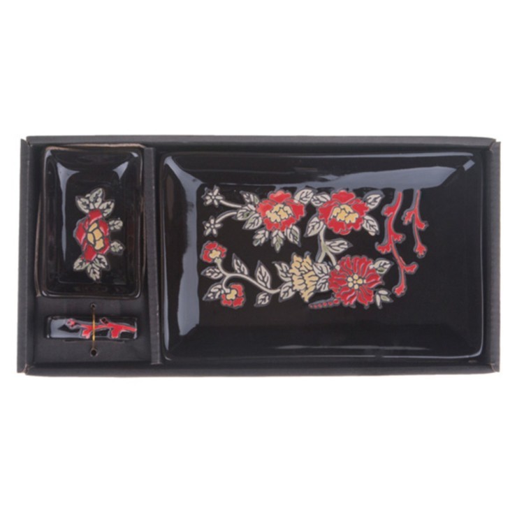 Набор для суши 3 предмета: блюдо, соусник, подставка для палочек Hebei Grinding (31-220) 