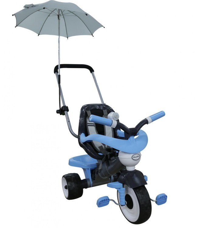Велосипед 3-х колёсный Амиго №2 с ограждением, клаксоном, ручкой, ремешком, мягким сиденьем и зонтиком (46918_PLS)