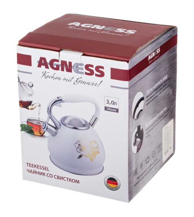 Чайник со свистком 3.0 л нжс,индукц.капсульное дно (кор=12шт) Agness (937-025)