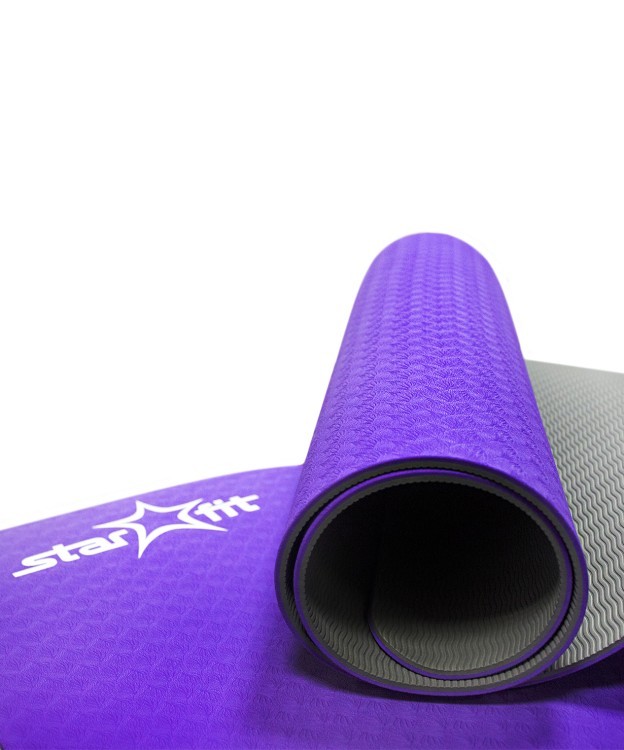 Коврик для йоги FM-201, TPE 173x61x0,6 см, фиолетовый/серый (78604)