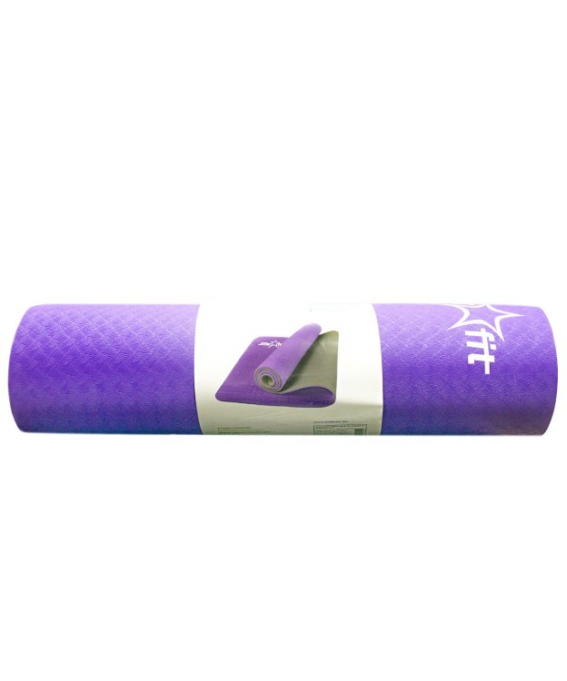 Коврик для йоги FM-201, TPE 173x61x0,6 см, фиолетовый/серый (78604)