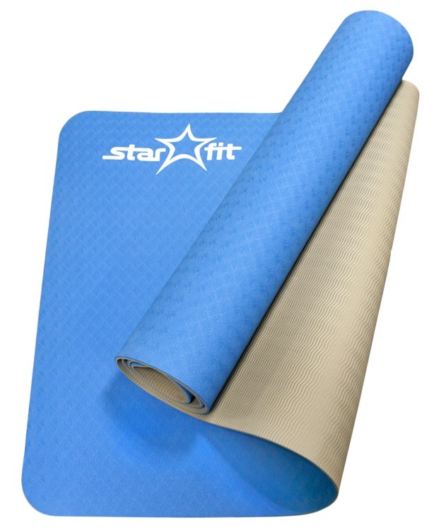 Коврик для йоги FM-201, TPE, 173x61x0,5 см, синий/серый (78616)