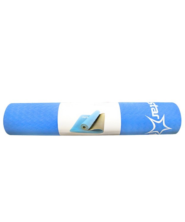 Коврик для йоги FM-201, TPE, 173x61x0,5 см, синий/серый (78616)